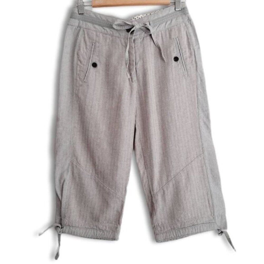SOLOLA Linen Cotton Blend Capri Pants Drawstring Waist Long Shorts Grey Sz 6